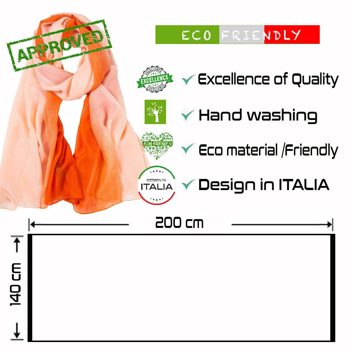 Paréo de Soie Orange Marina Orange 100% Soie 200x140cm