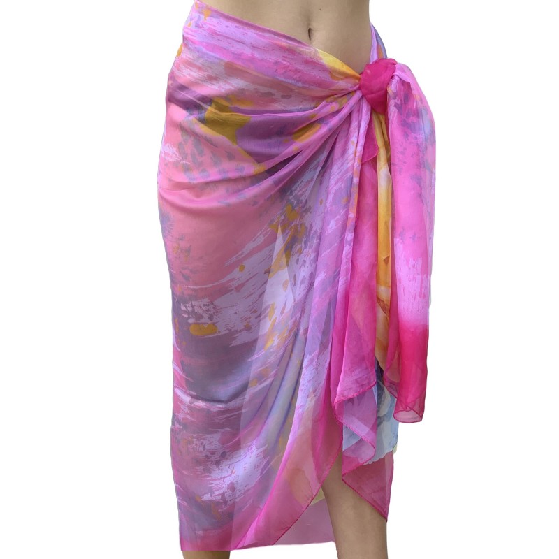 Paréo de Soie Pink Flora 100% Soie 200x140cm