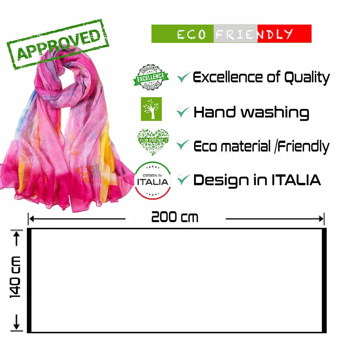 Paréo de Soie Pink Flora 100% Soie 200x140cm