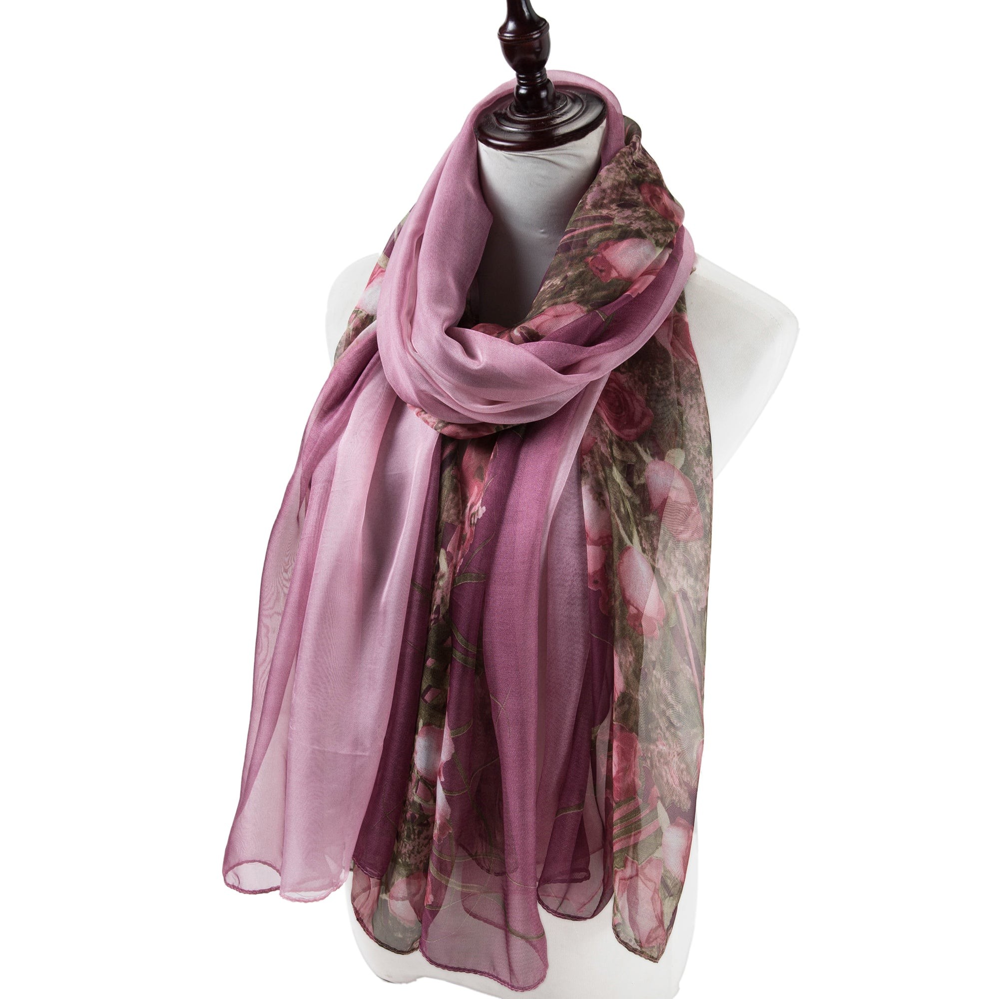 Paréo de Soie Prune Flora 100% Soie 200x140cm