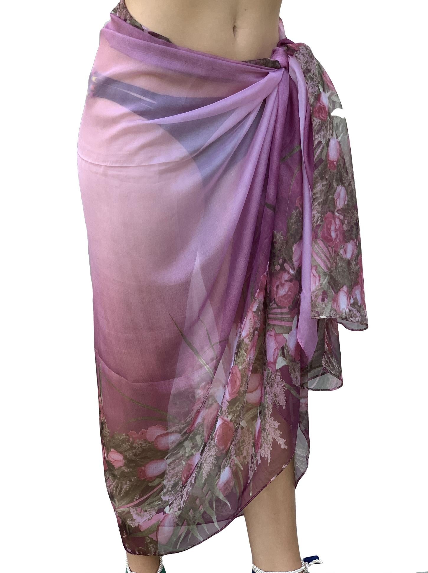 Paréo de Soie Prune Flora 100% Soie 200x140cm