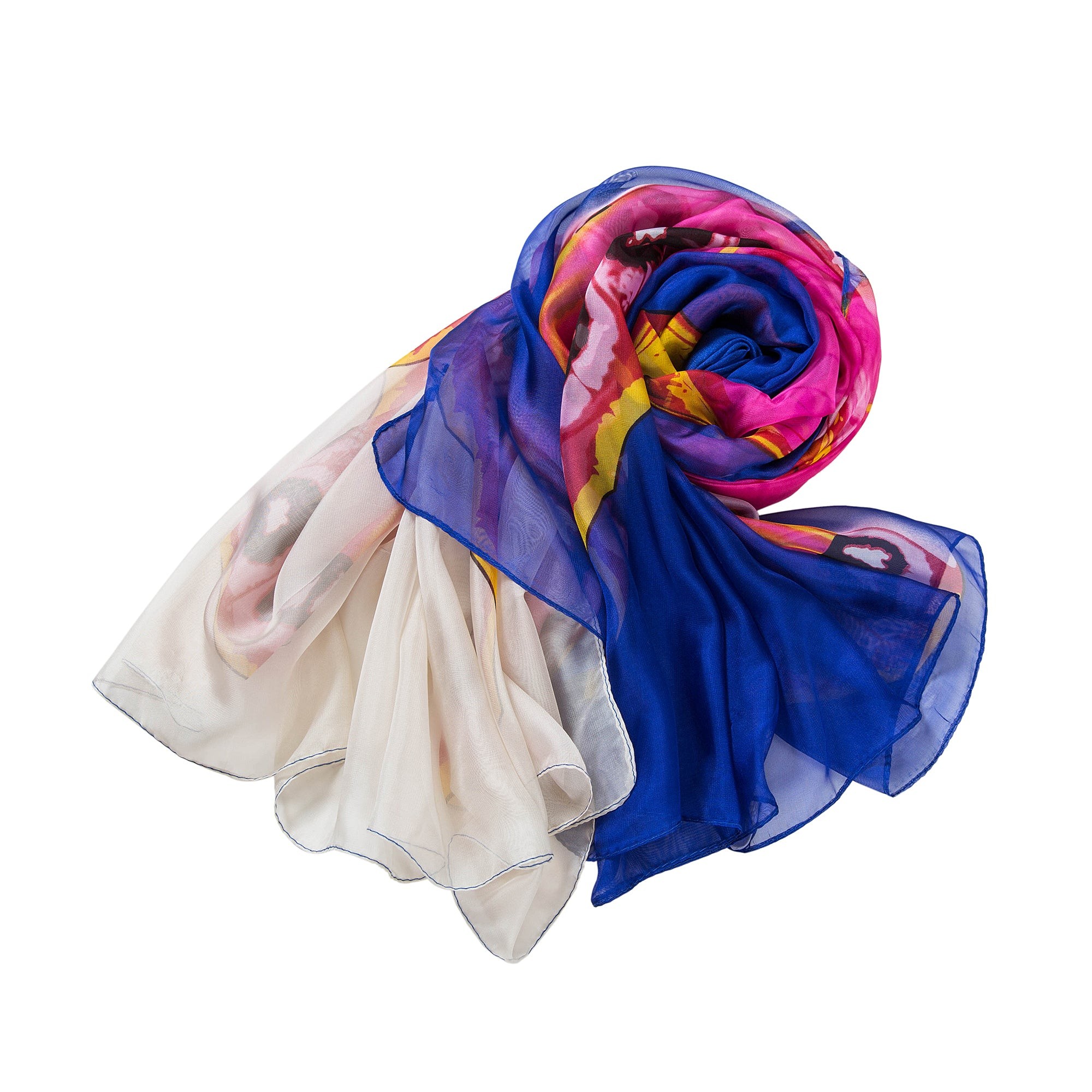 Paréo de Soie Purple Blue Flora Violet 100% Soie 200x140cm