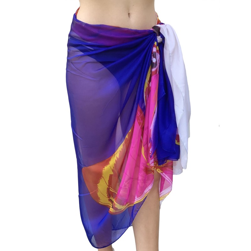 Paréo de Soie Purple Blue Flora Violet 100% Soie 200x140cm