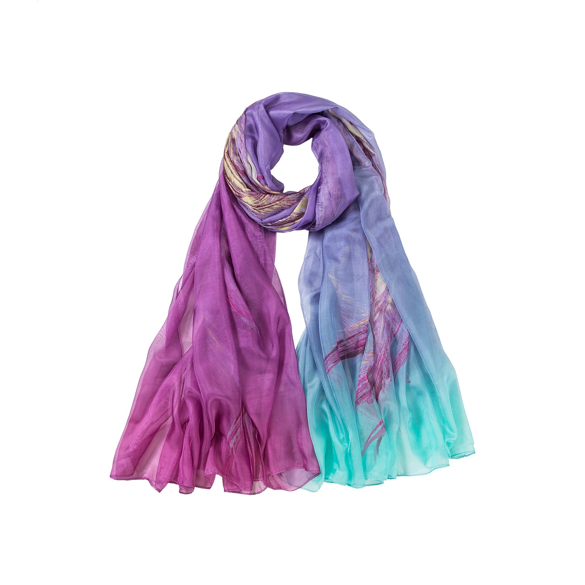 Paréo de Soie Purple Flora 100% Soie 200x140cm