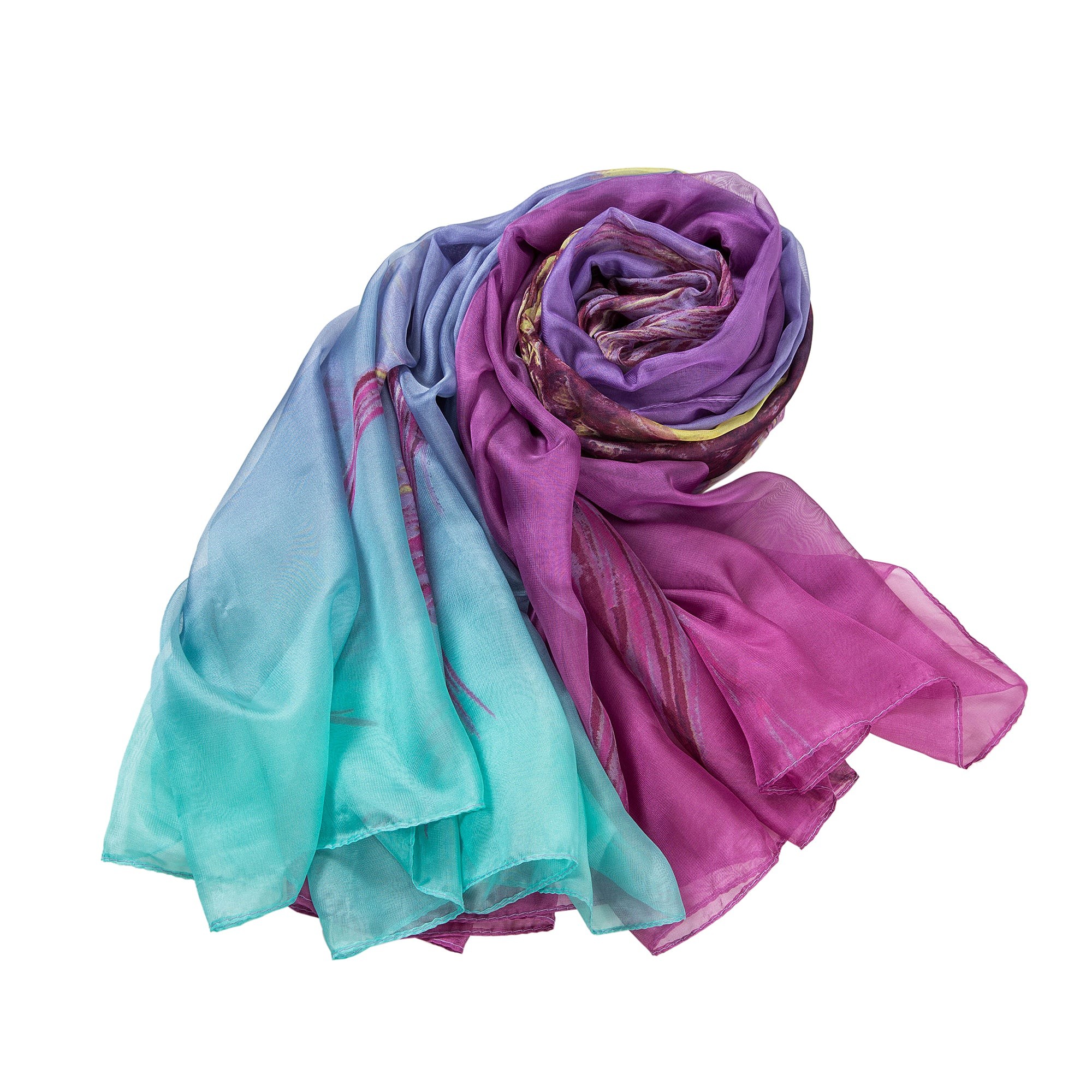 Paréo de Soie Purple Flora 100% Soie 200x140cm