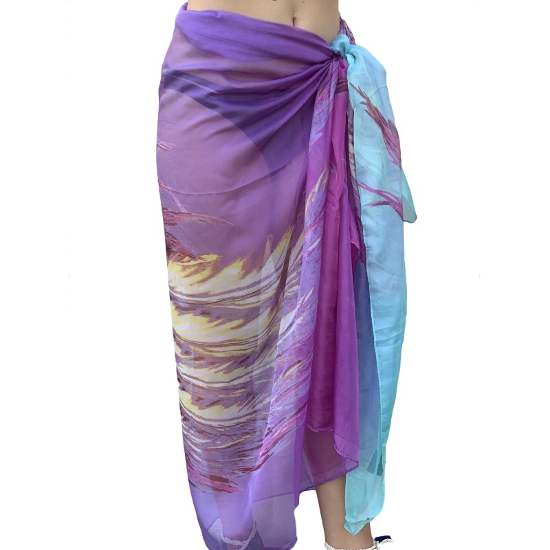 Paréo de Soie Purple Flora 100% Soie 200x140cm