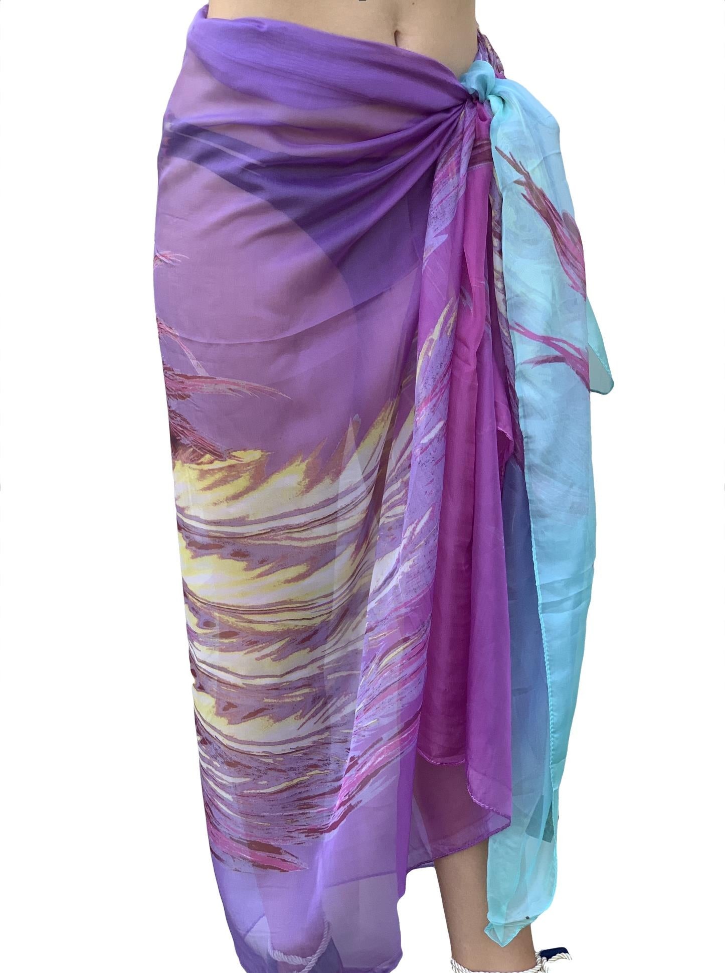 Paréo de Soie Purple Flora 100% Soie 200x140cm