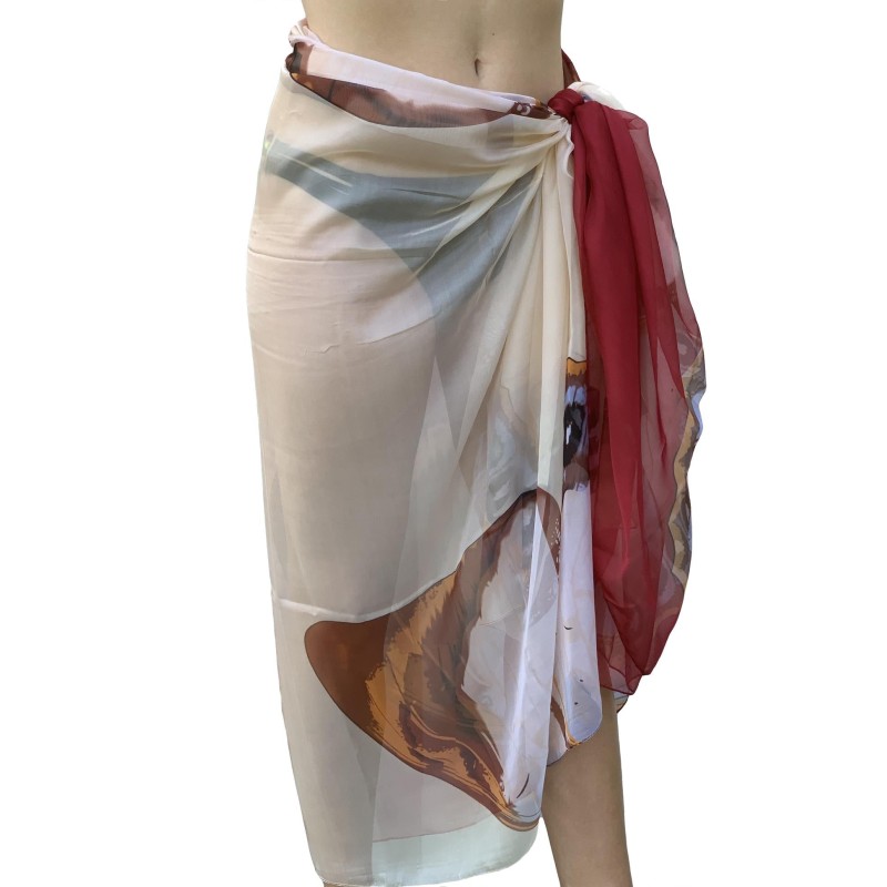 Paréo de Soie Red Beige Flora 100% Soie 200x140cm