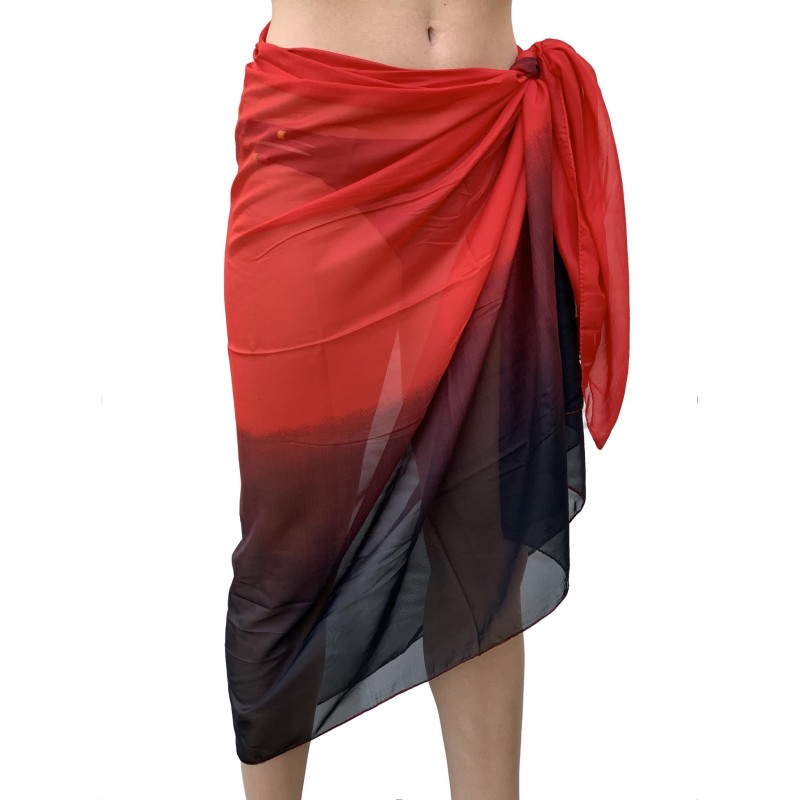 Paréo de Soie Red Black Marina Rouge 100% Soie 200x140cm