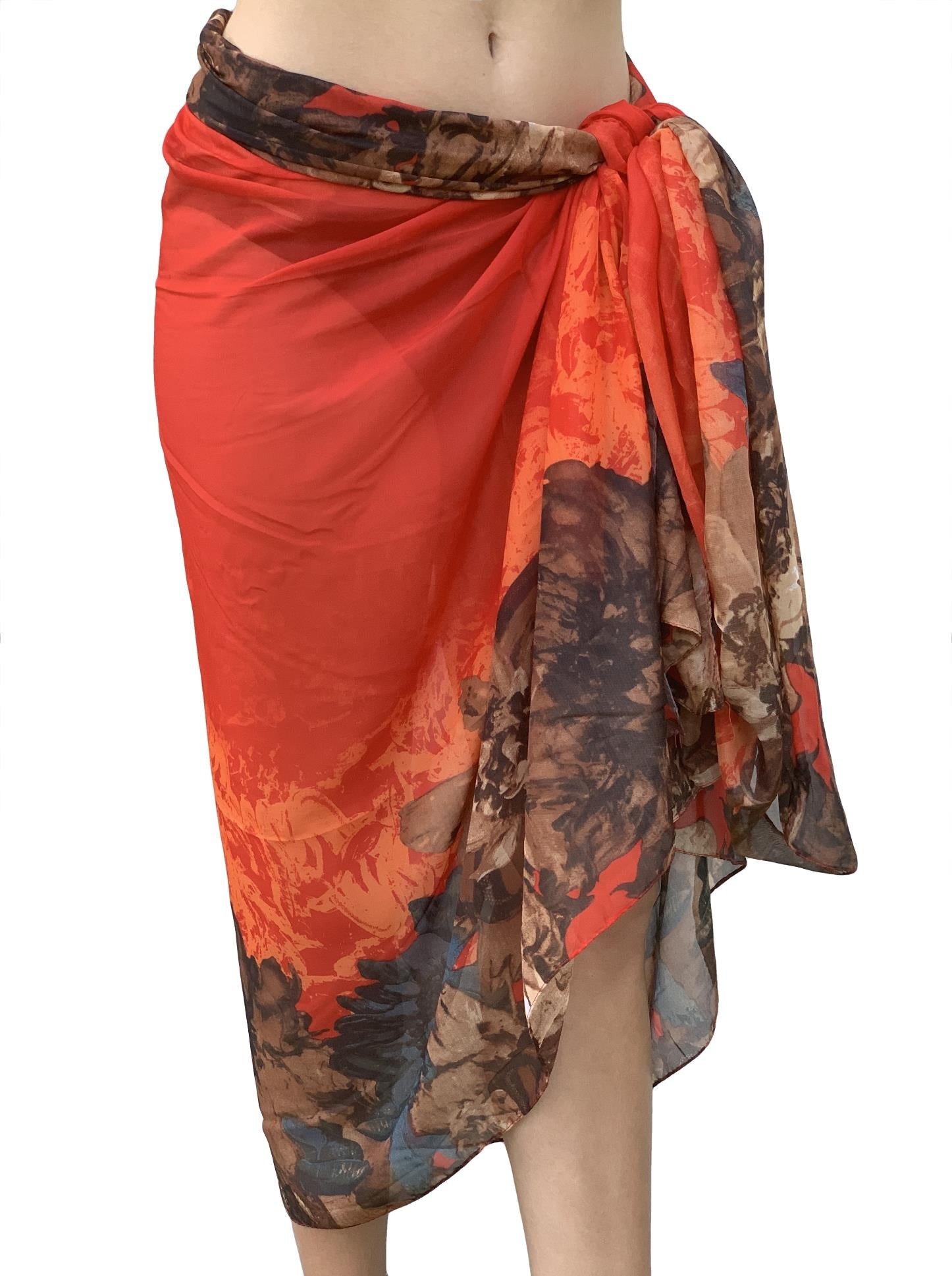 Paréo de Soie Red Flora 100% Soie 200x140cm