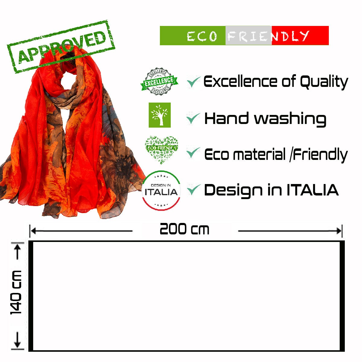 Paréo de Soie Red Flora 100% Soie 200x140cm