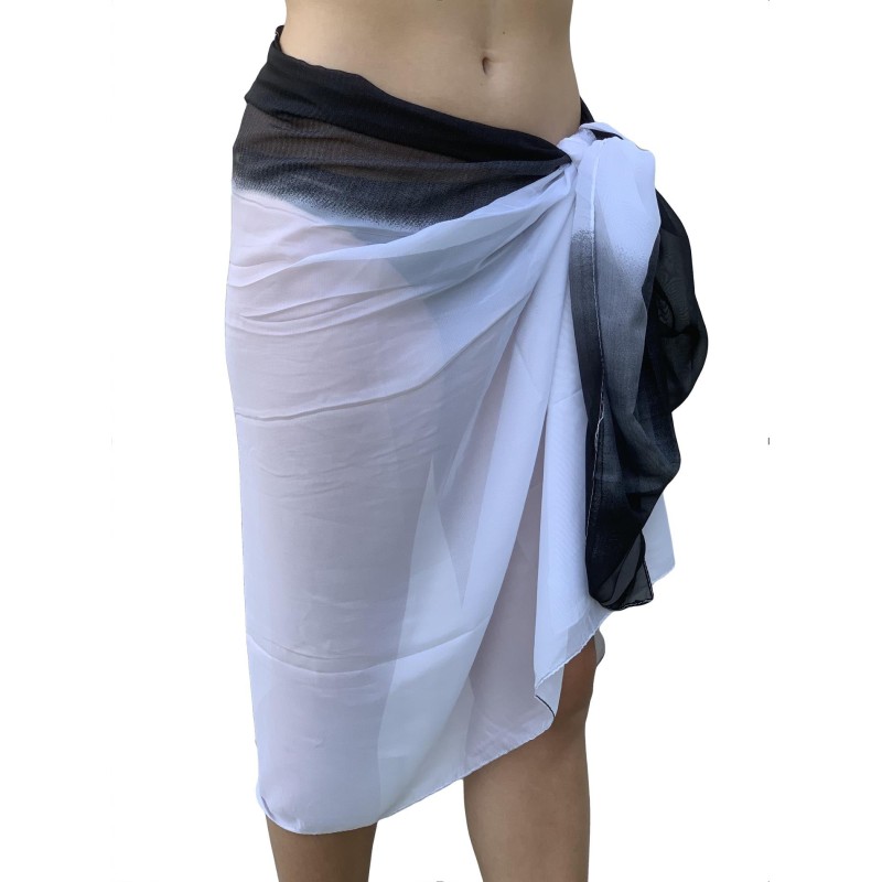 Paréo de Soie White Black Marina Blanc 100% Soie 200x140cm