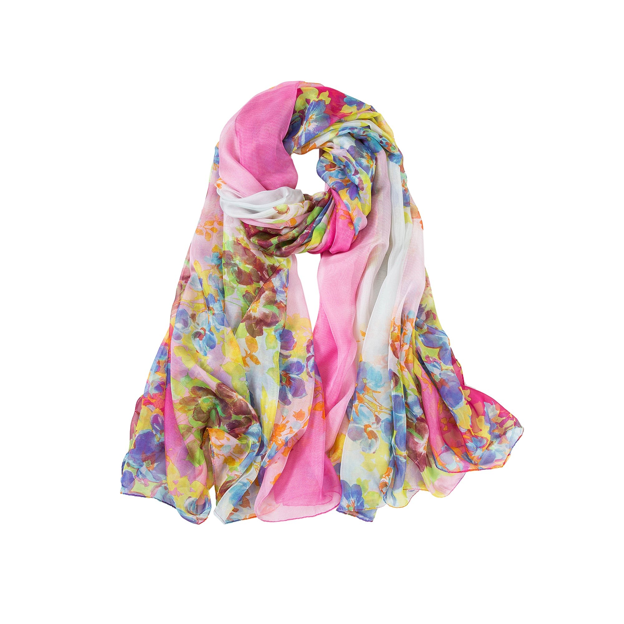 Paréo de Soie White Pink Flora 100% Soie 200x140cm
