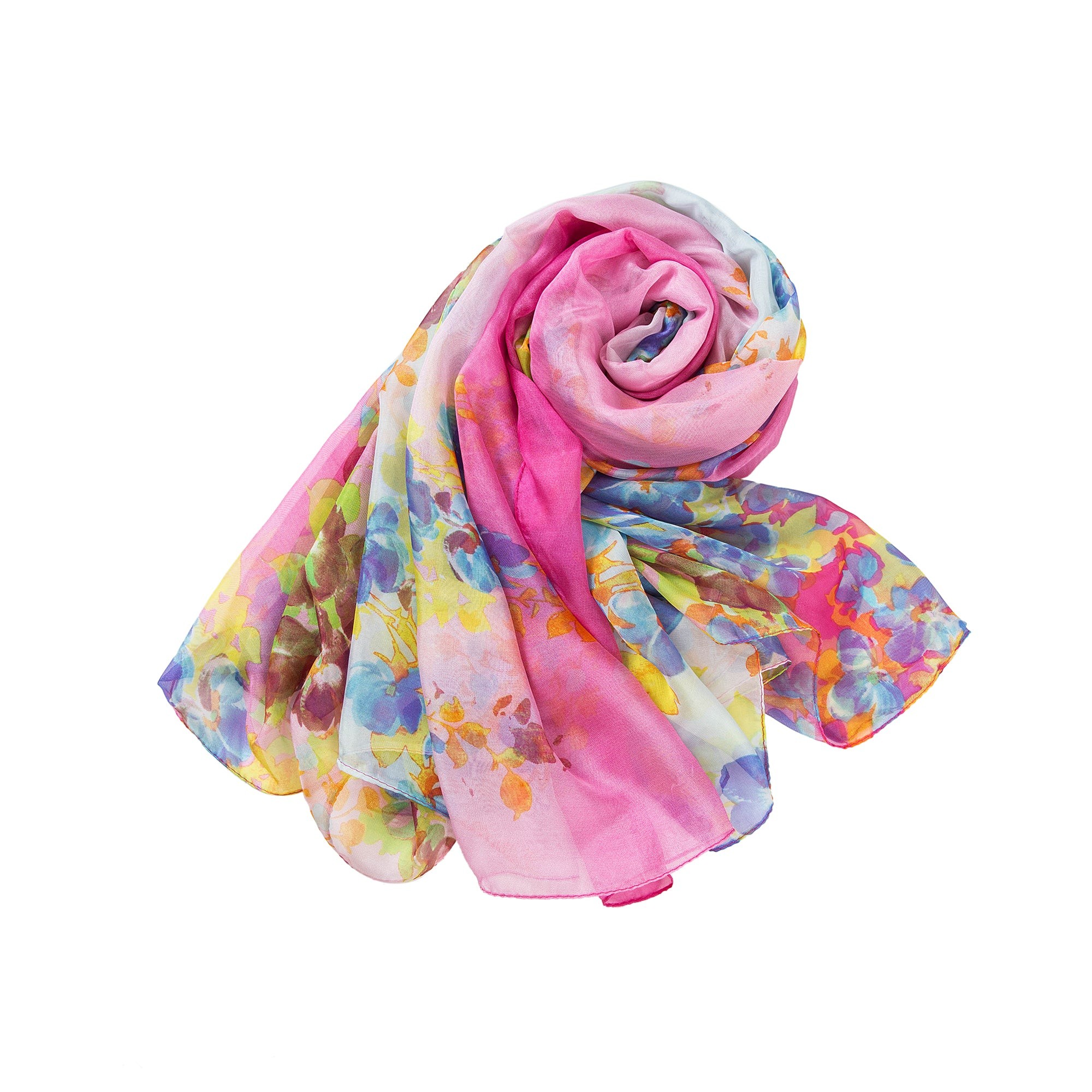 Paréo de Soie White Pink Flora 100% Soie 200x140cm