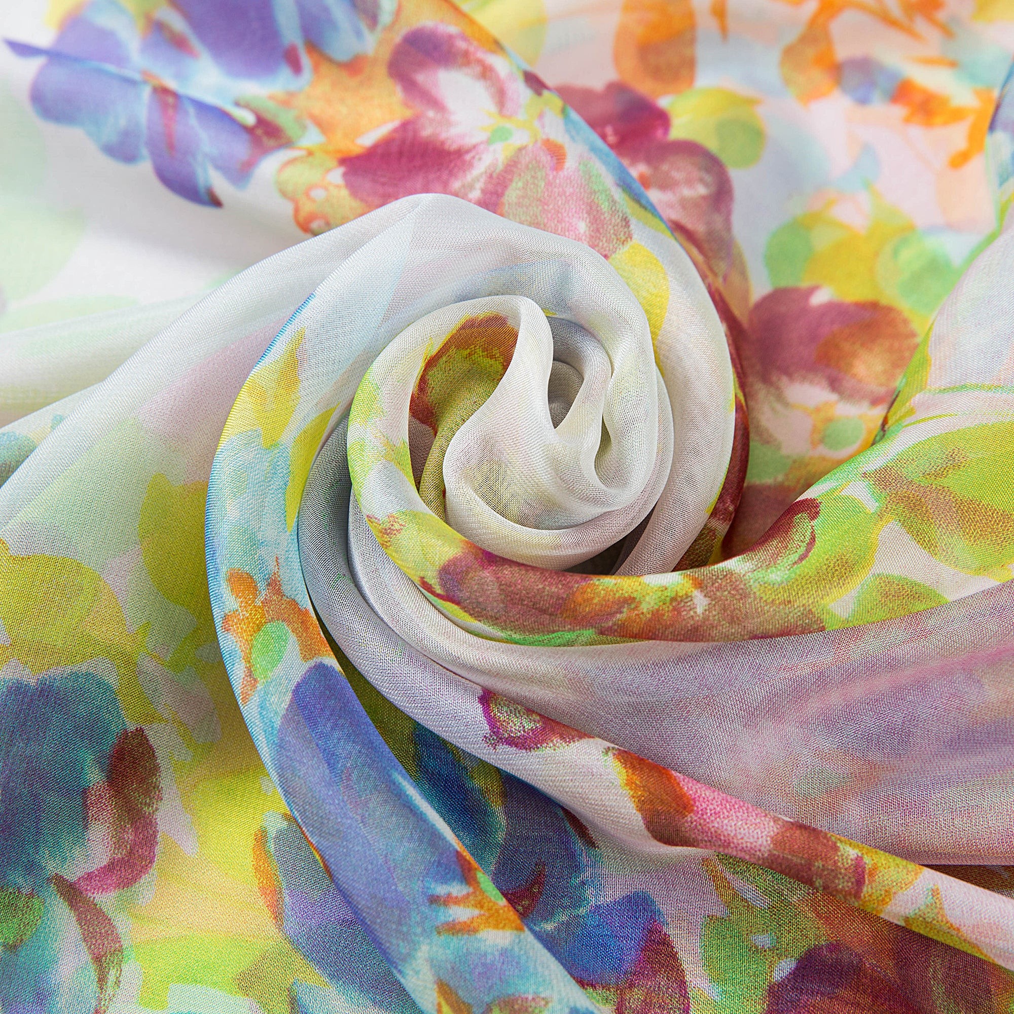 Paréo de Soie White Pink Flora 100% Soie 200x140cm