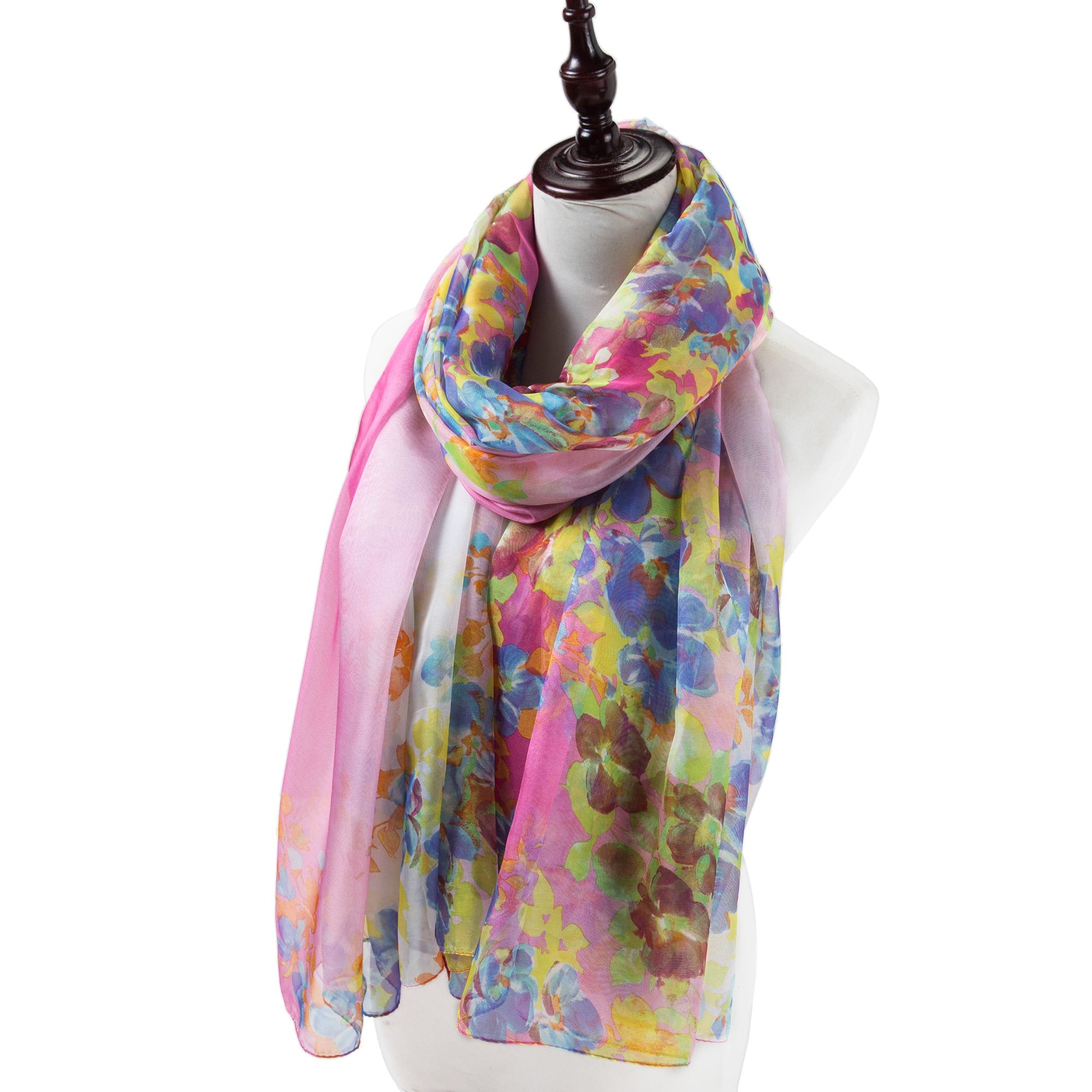 Paréo de Soie White Pink Flora 100% Soie 200x140cm
