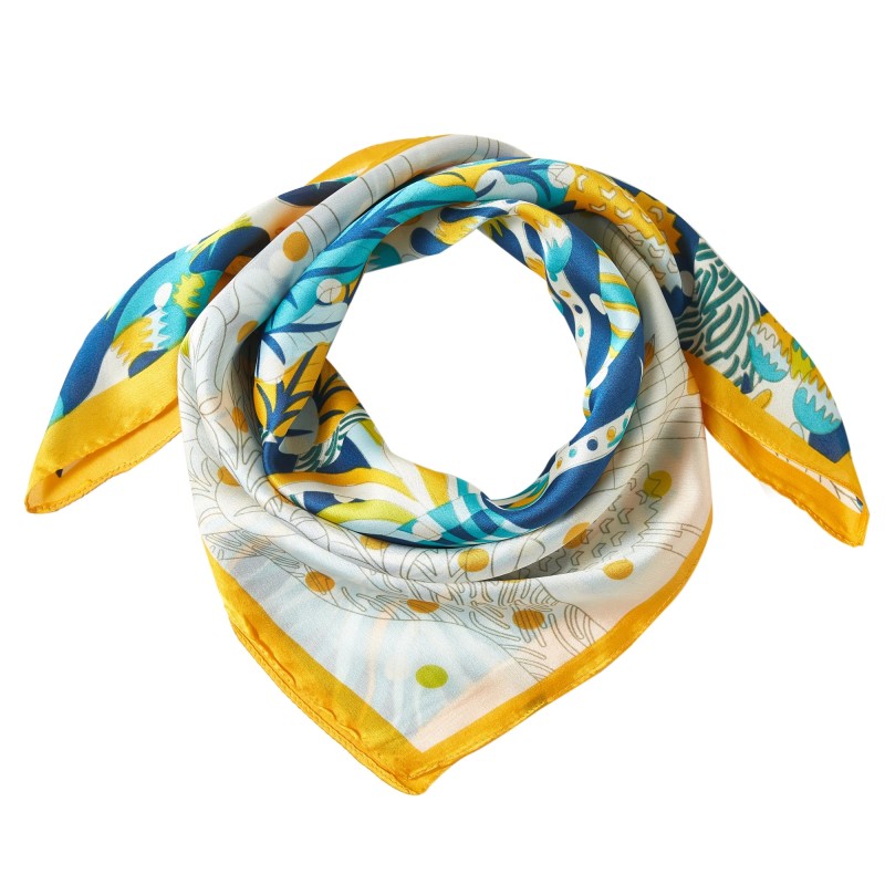Petit carré de Soie Bigflower Cléo Vert 100% Soie 70x70cm
