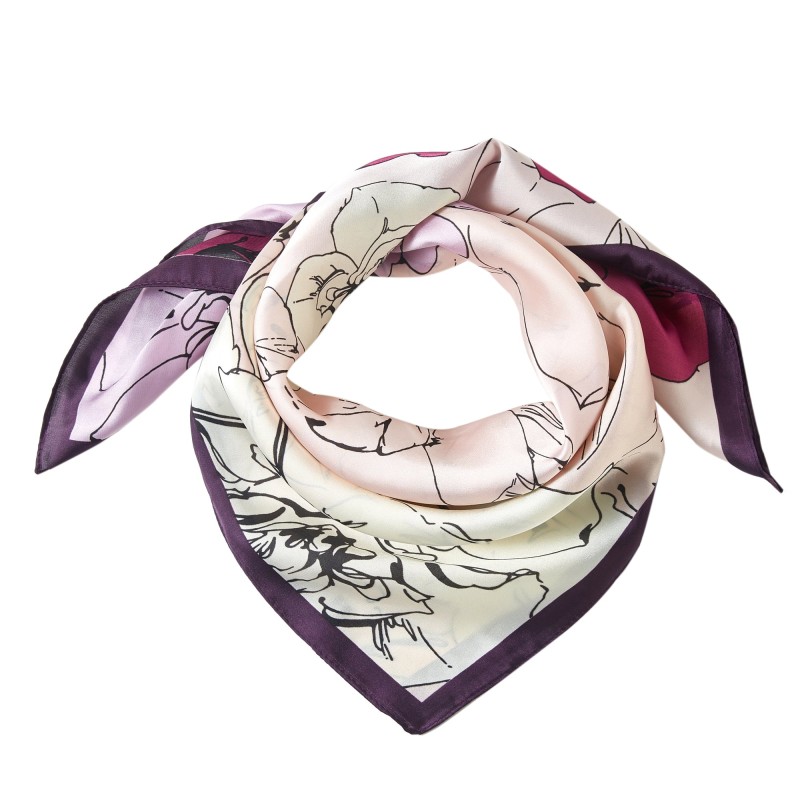 Petit carré de Soie Bigflower Cléo Rose 100% Soie 70x70cm