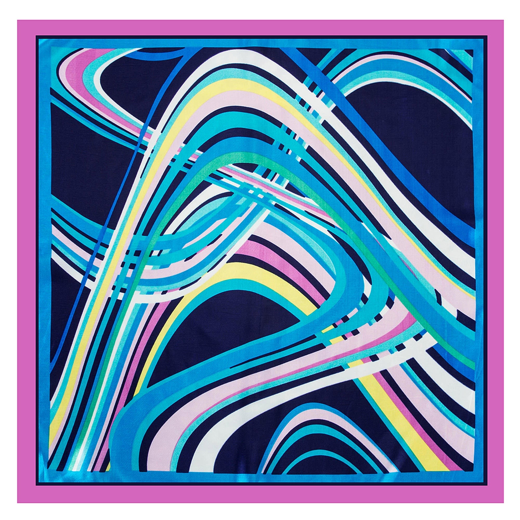 Petit carré de Soie Blue Navy Pink Cléo Bleu 100% Soie 60x60cm