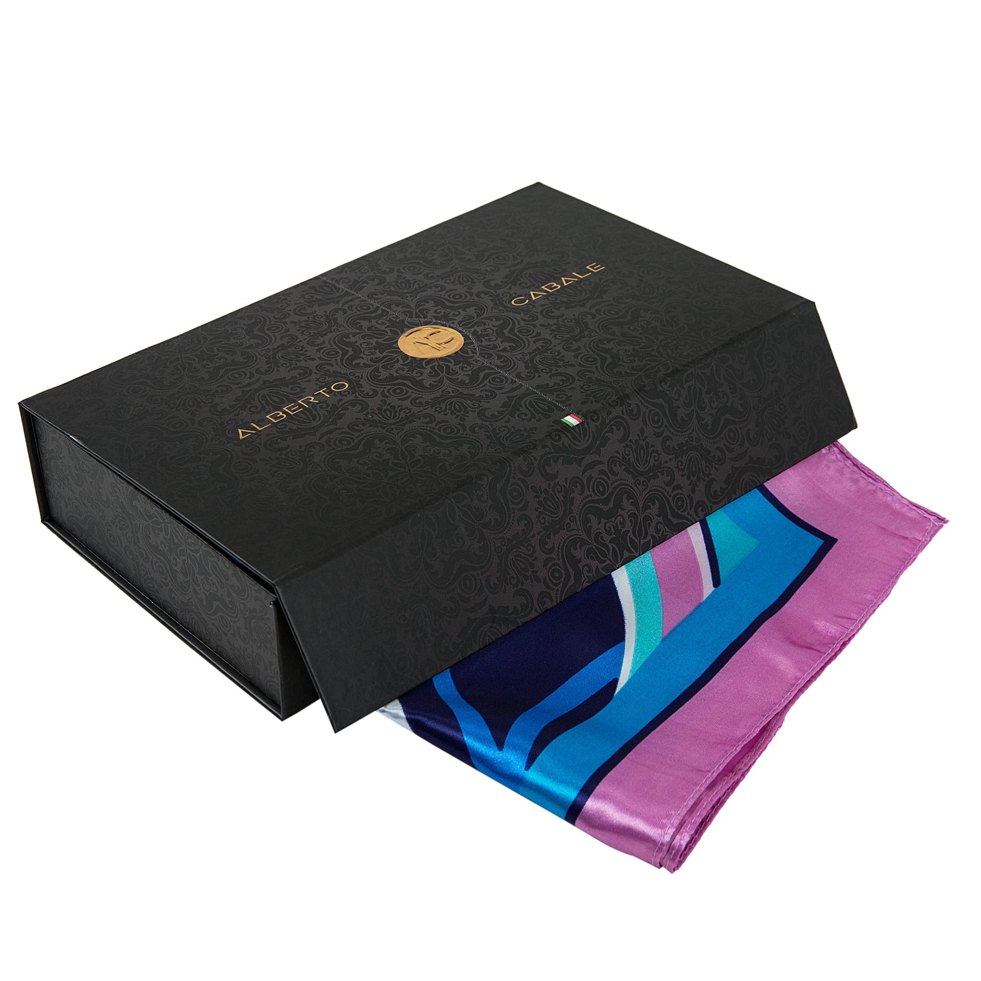 Petit carré de Soie Blue Navy Pink Cléo Bleu 100% Soie 60x60cm