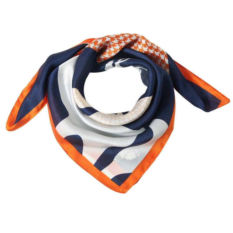 Petit carré de Soie Cavalier Cléo Orange 100% Soie 70x70cm