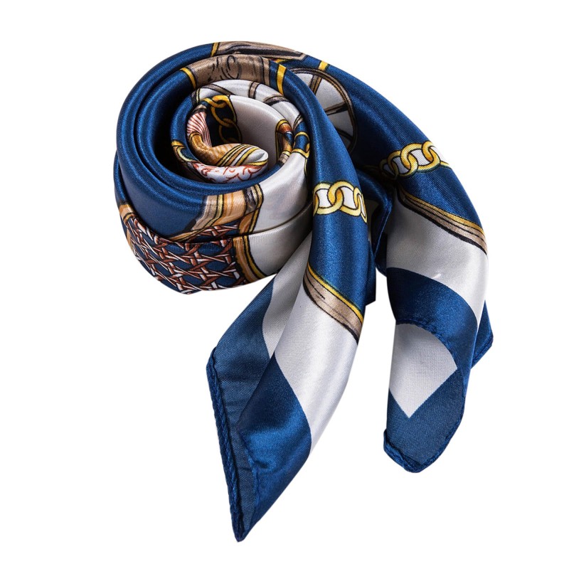 Petit carré de Soie Cream Navy Cléo Bleu 100% Soie 60x60cm