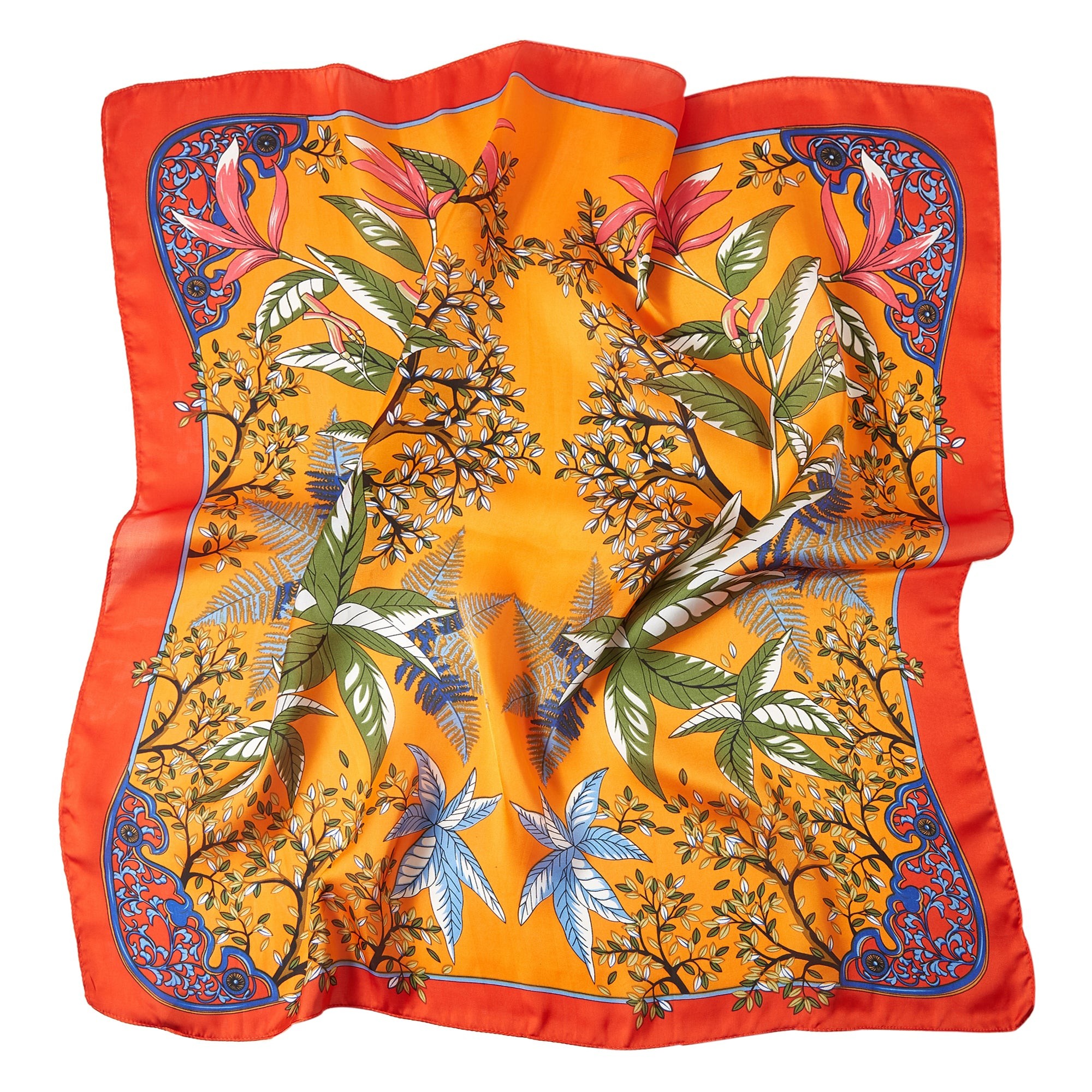 Petit carré de Soie Island Cléo Orange 100% Soie 70x70cm