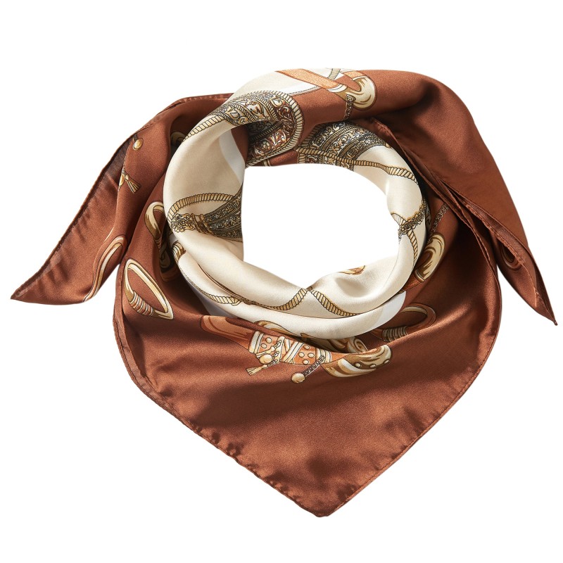 Petit carré de Soie Multirings Cléo Chocolat 100% Soie 70x70cm