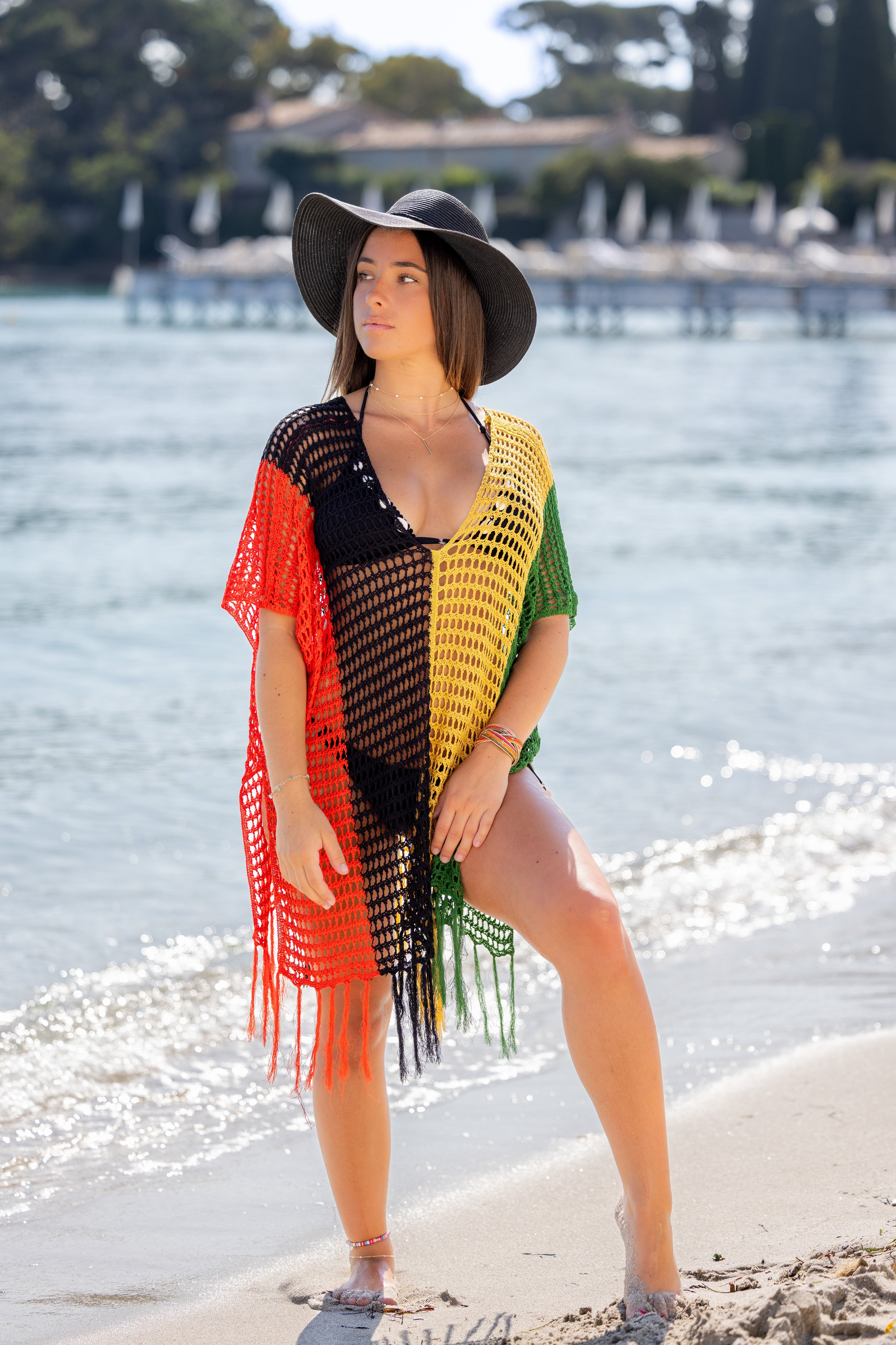 Tunique de Plage Strip Paola Multi-couleurs Coton Unique