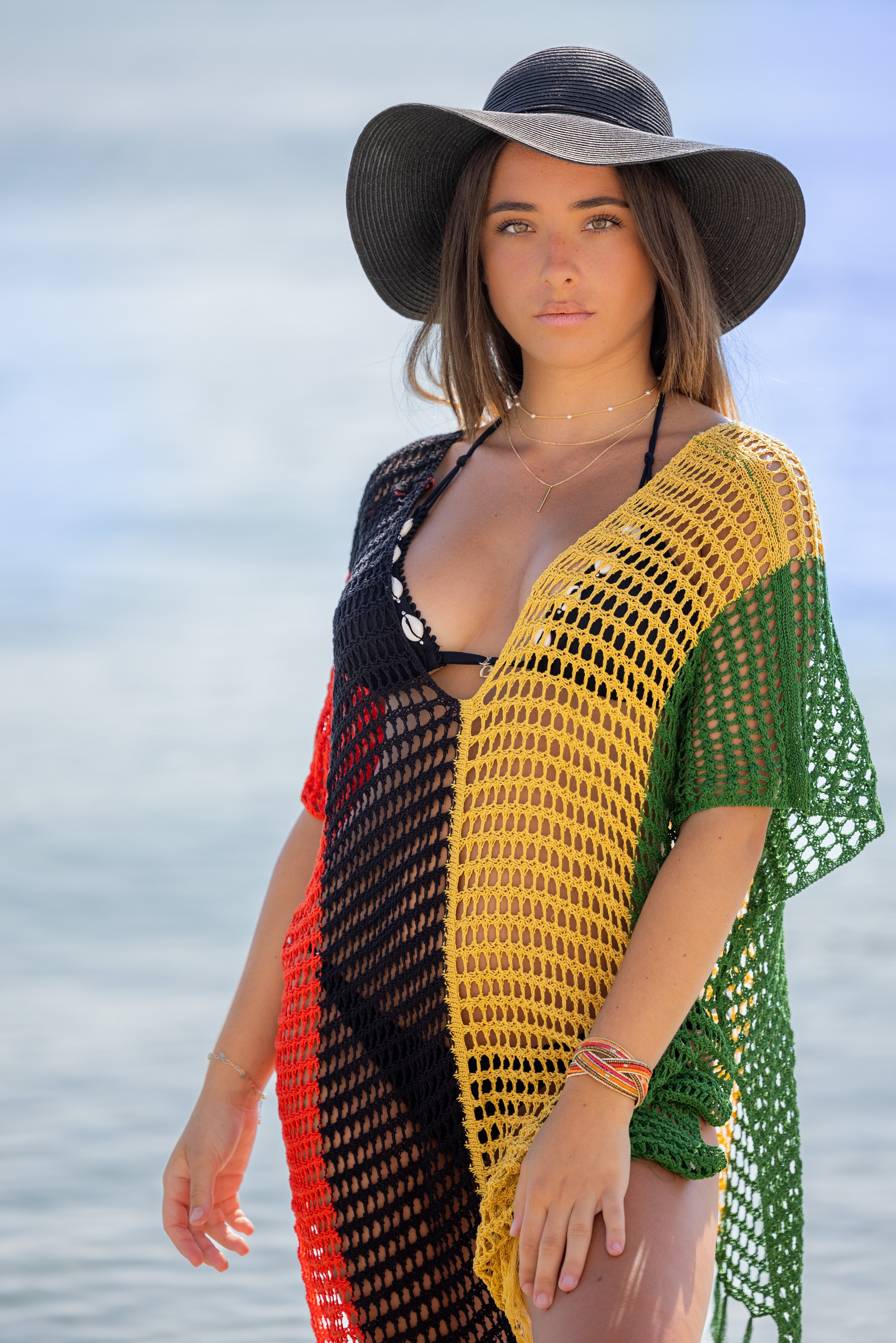 Tunique de Plage Strip Paola Multi-couleurs Coton Unique