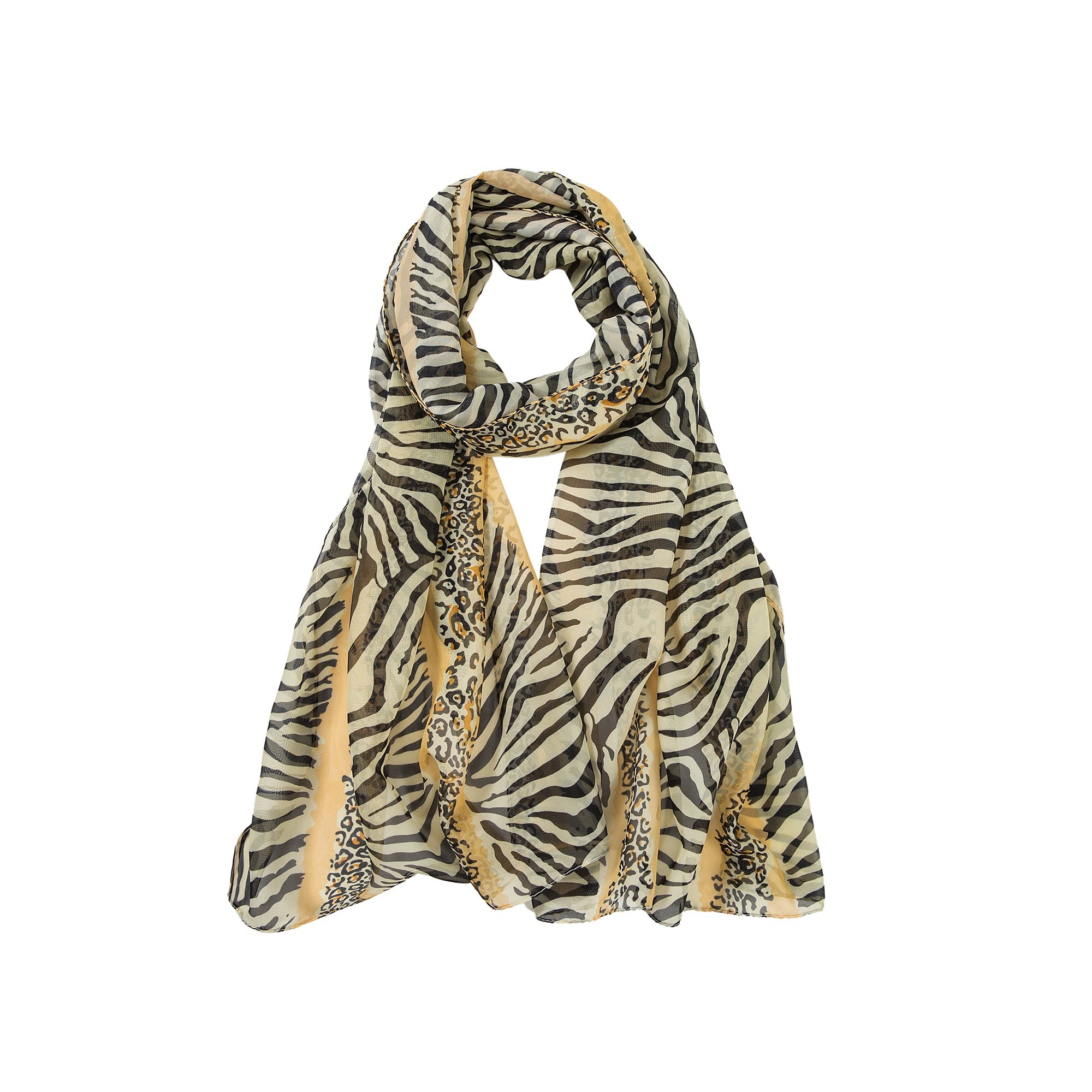 Voile de Soie Cream Leopard Véra Jaune 100% Soie 180x50cm