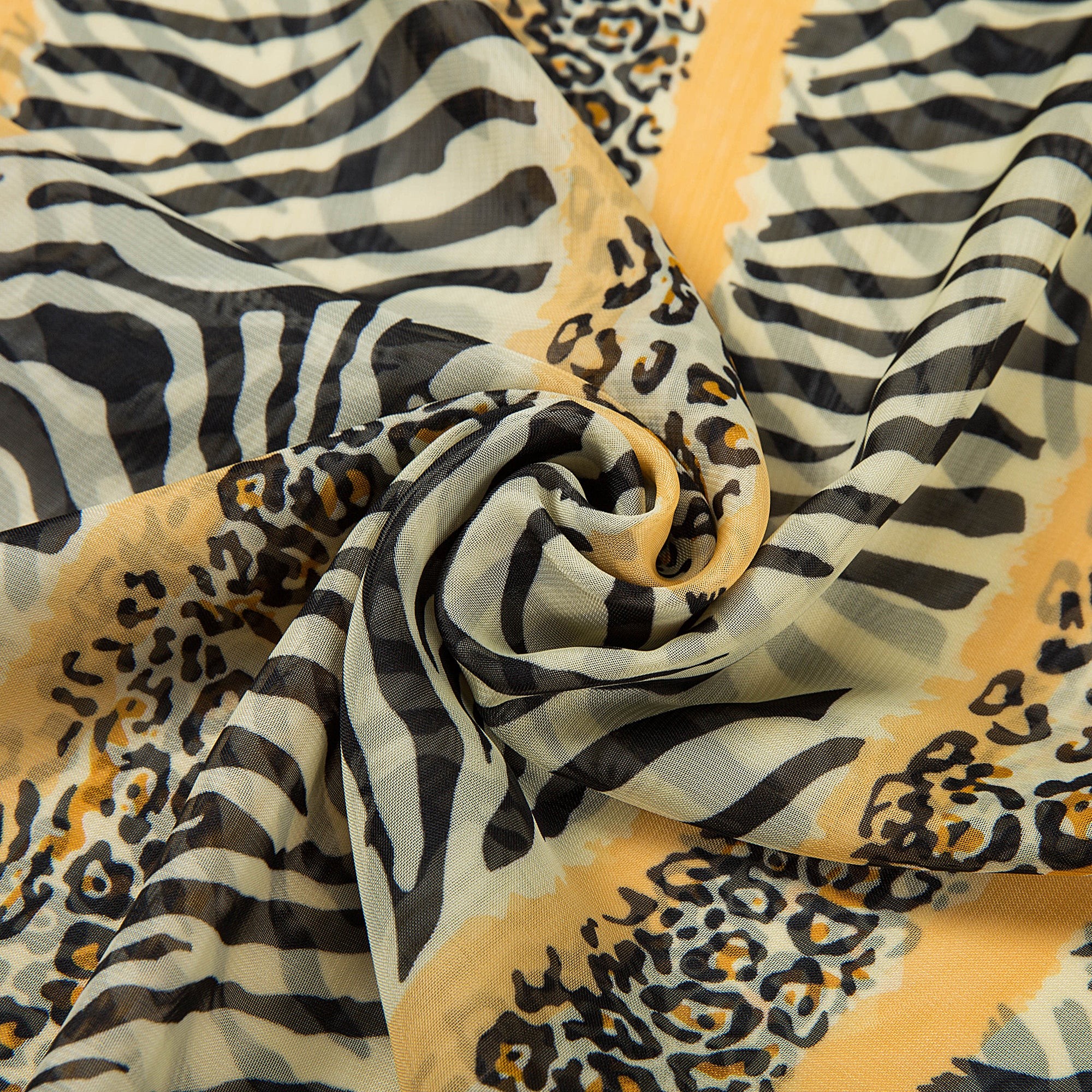 Voile de Soie Cream Leopard Véra Jaune 100% Soie 180x50cm