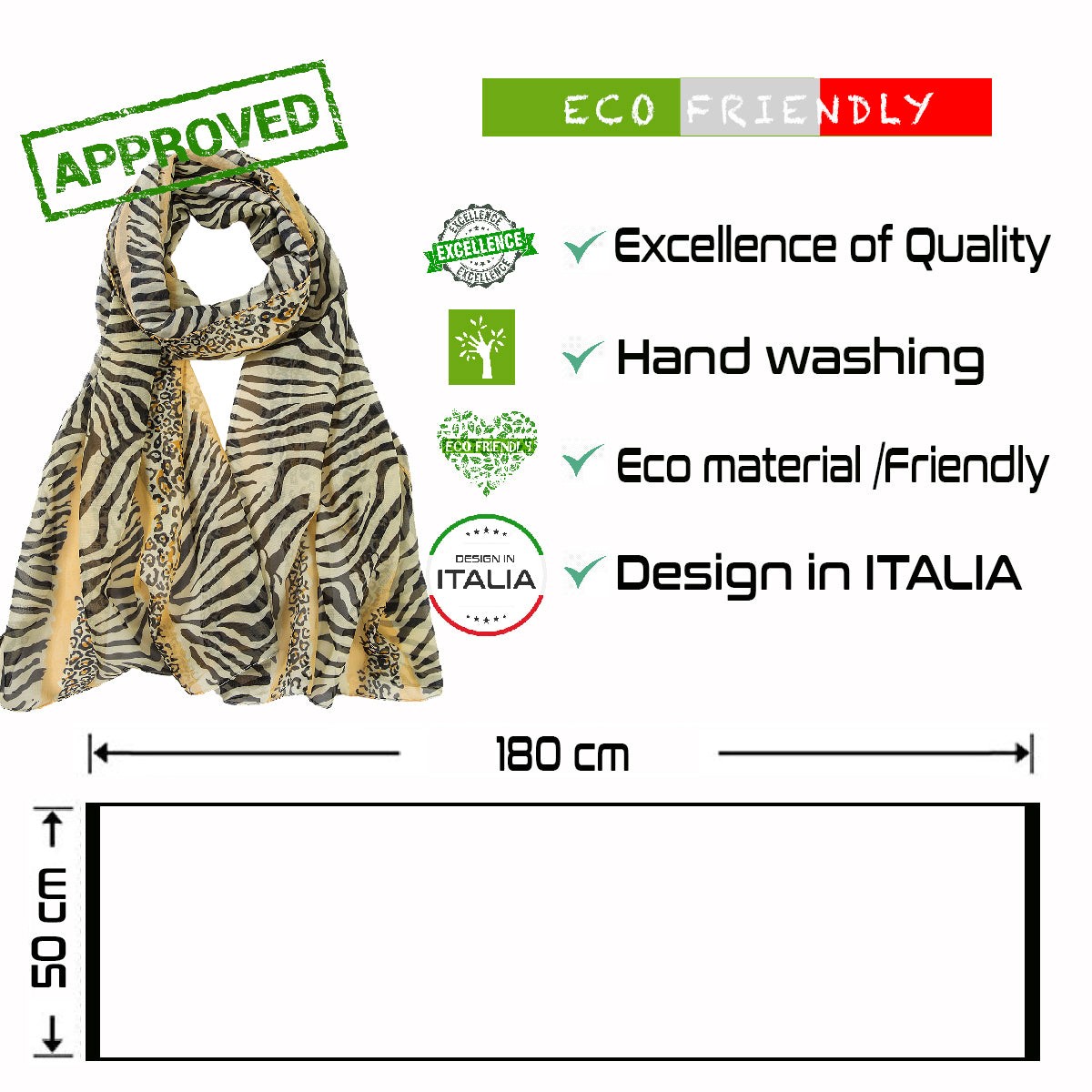 Voile de Soie Cream Leopard Véra Jaune 100% Soie 180x50cm