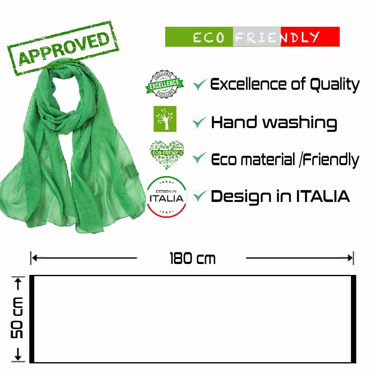 Voile de Soie Green Véra Vert 100% Soie 180x50cm