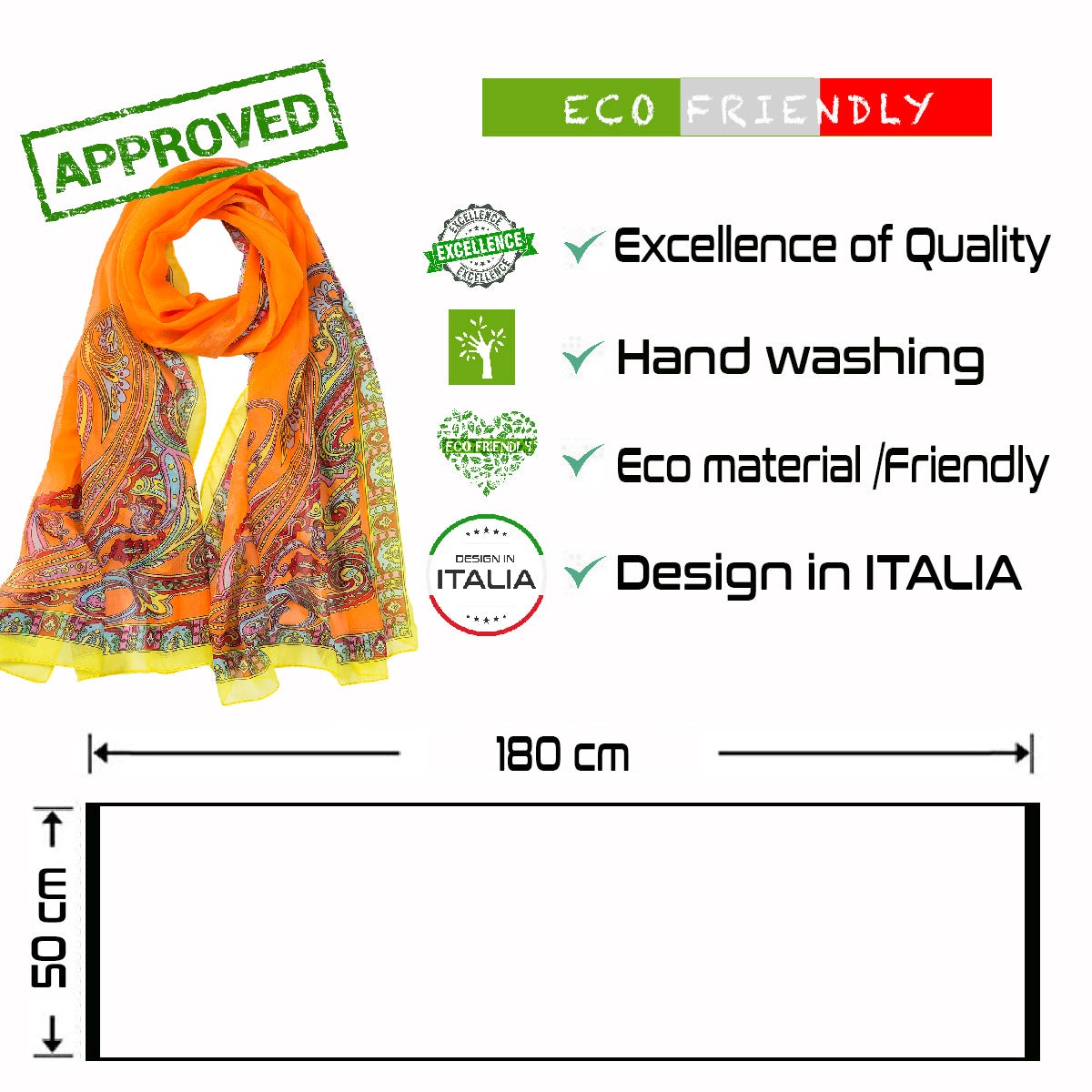 Voile de Soie Orange Véra Orange 100% Soie 180x50cm