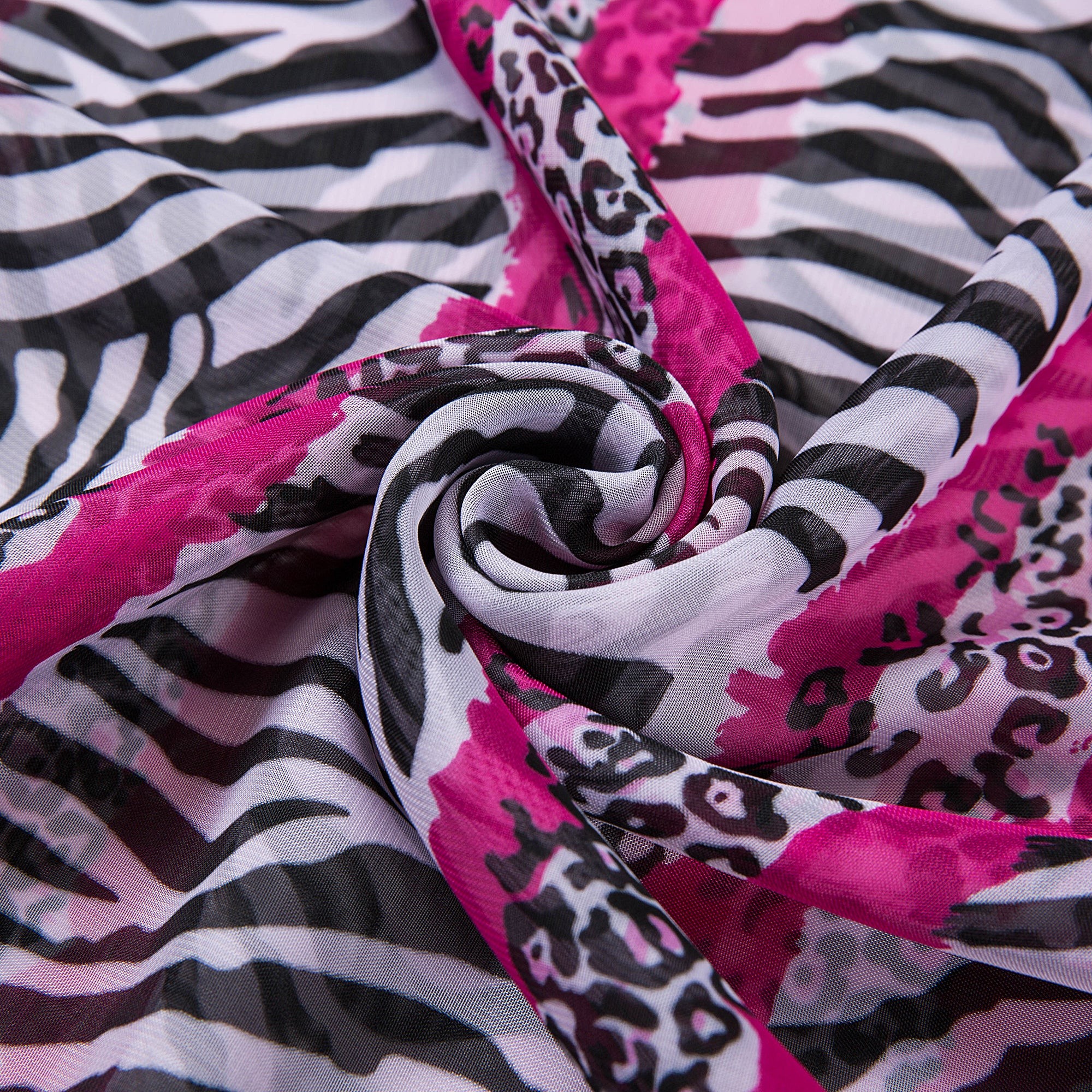 Voile de Soie Pink Leopard Véra Rose 100% Soie 180x50cm