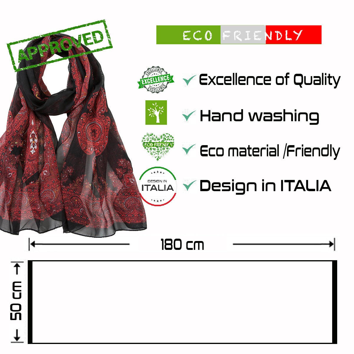 Voile de Soie Red Black Véra Noir 100% Soie 180x50cm