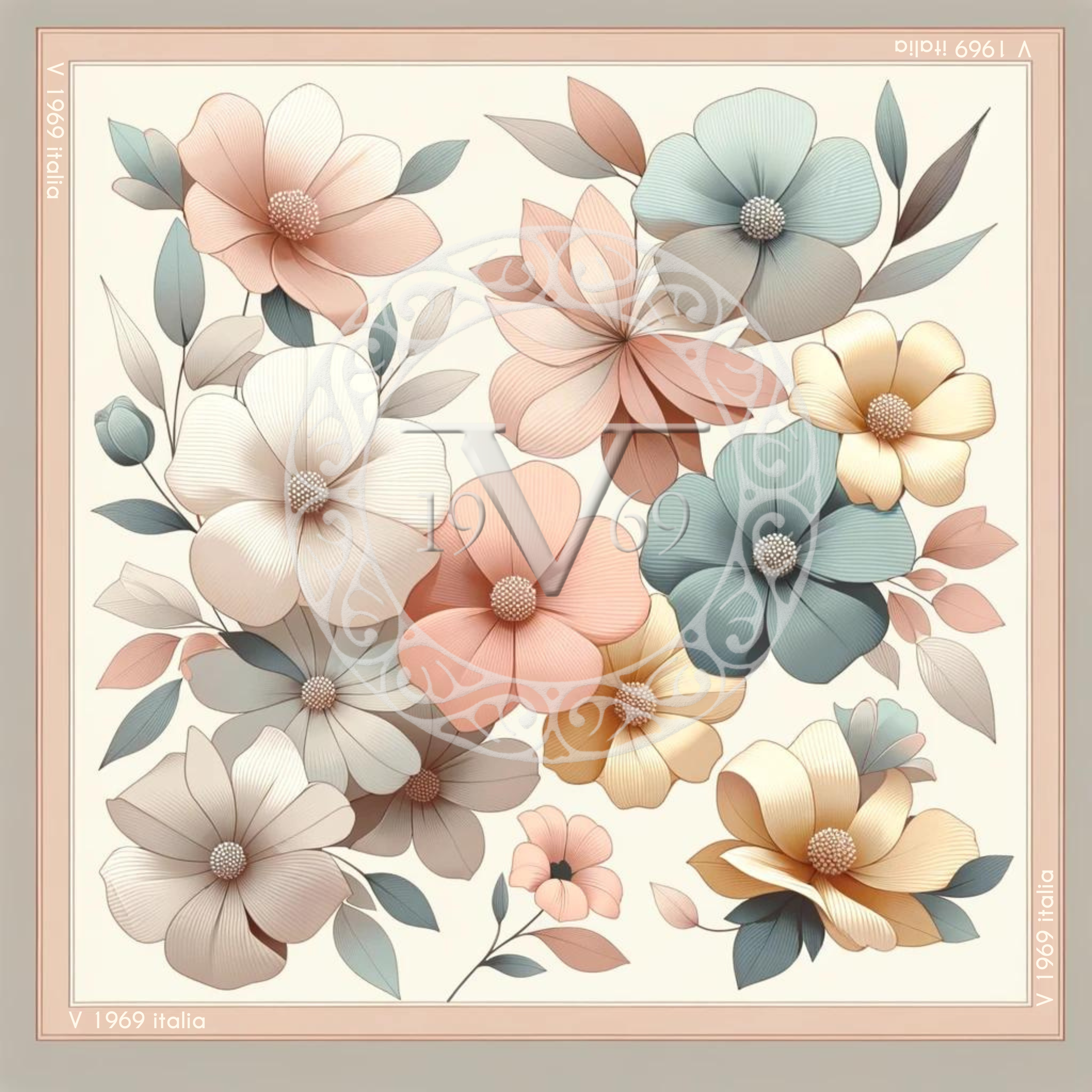Carré de soie Grand Spring Flowers Rose 100% Soie 90x90cm