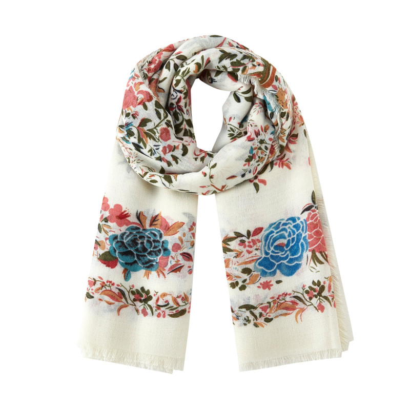 Chèche Flowers Blanc 100% Coton bio 135x135 cm