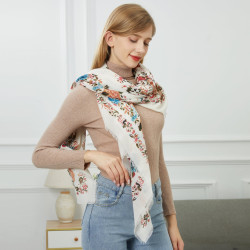 Chèche Flowers Blanc 100% Coton bio 135x135 cm
