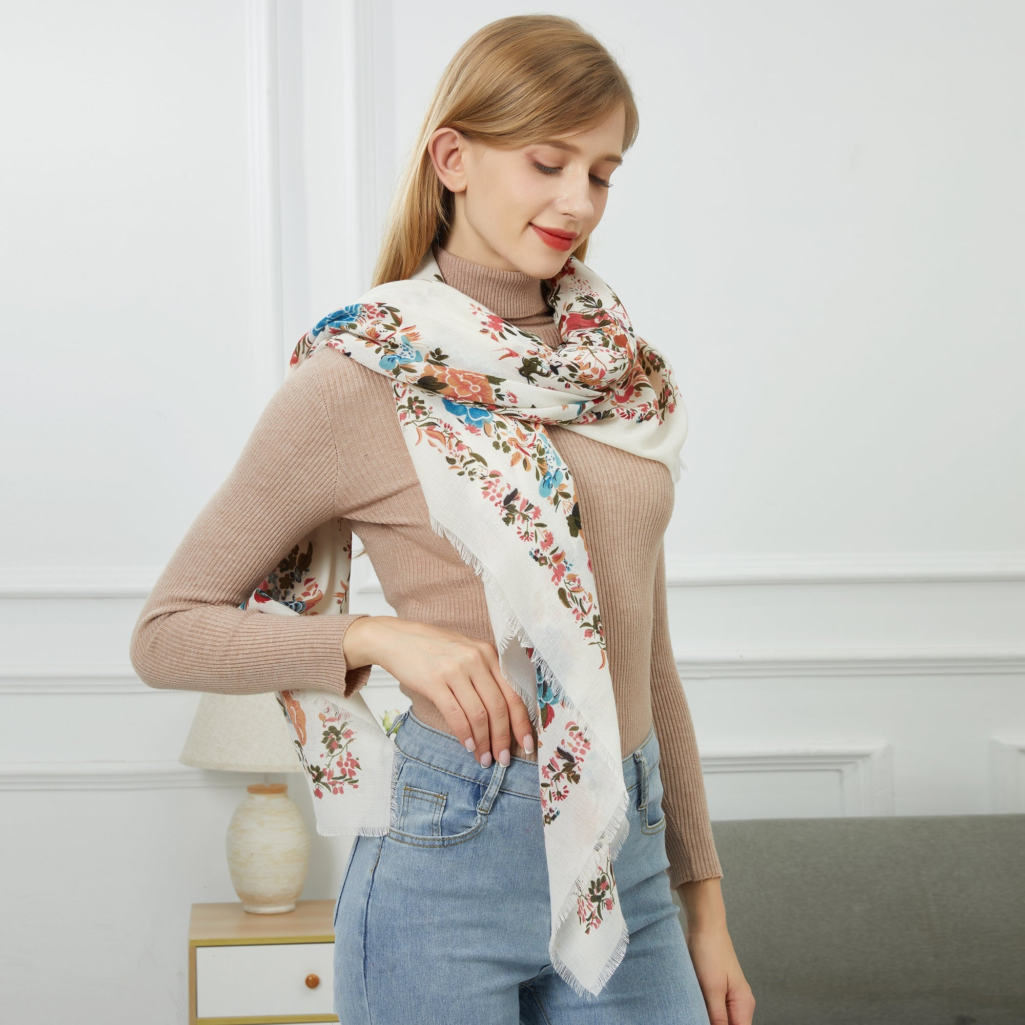 Chèche Flowers Blanc 100% Coton bio 135x135 cm