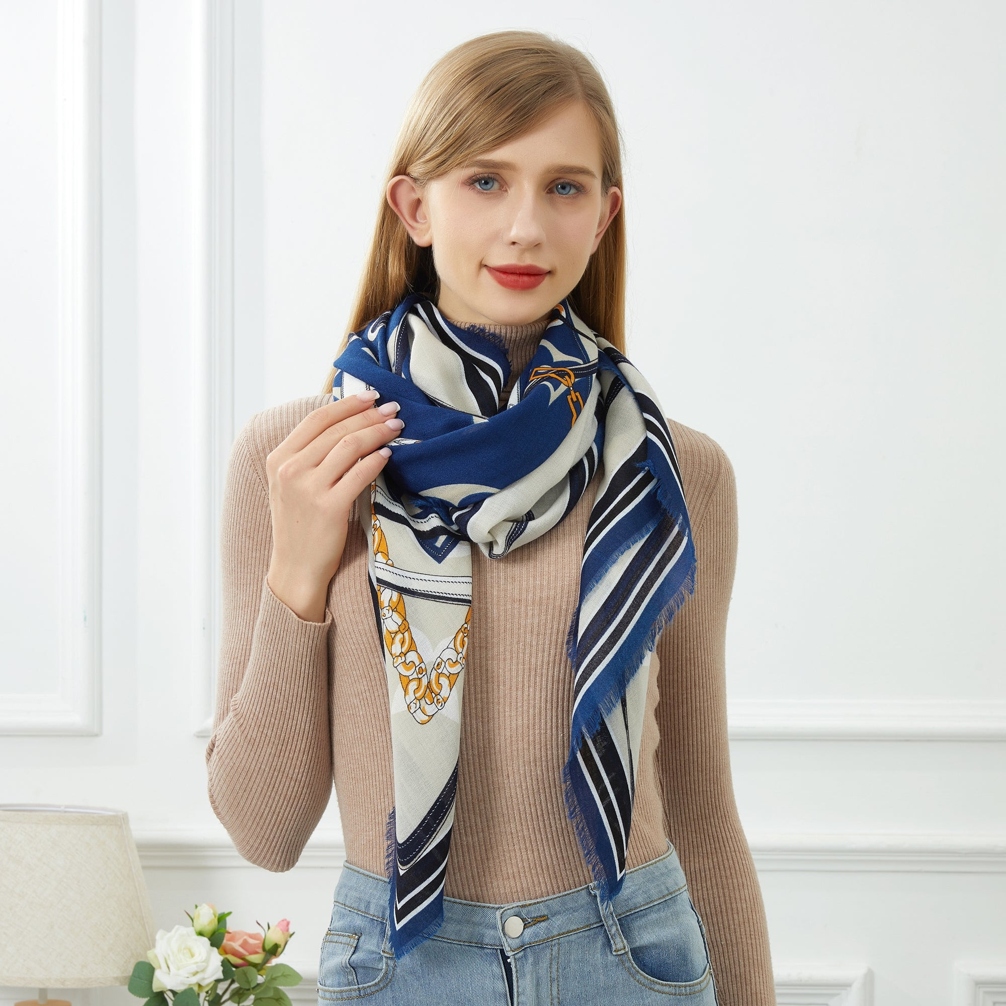 Chèche French Bleu 100% Coton bio 135x135 cm