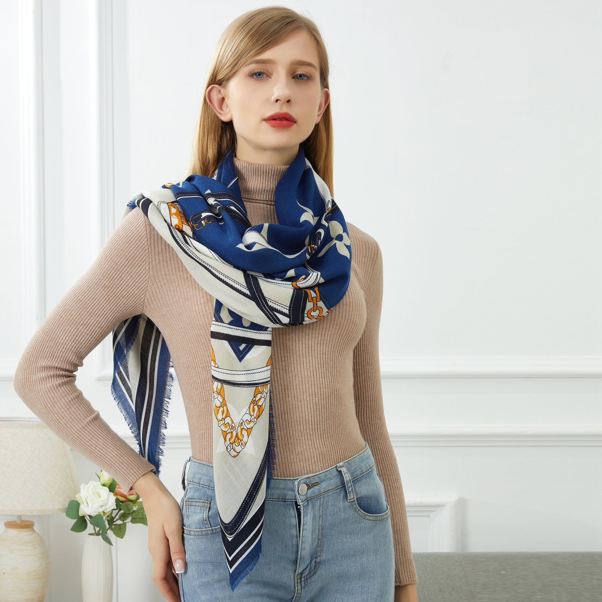 Chèche French Bleu 100% Coton bio 135x135 cm