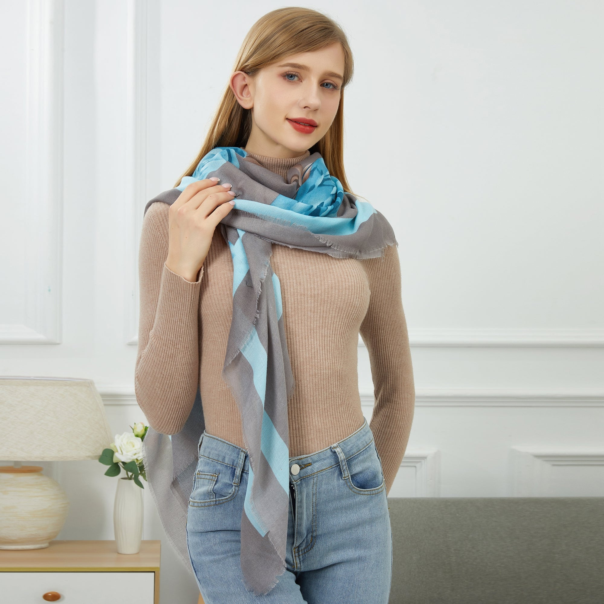 Chèche Roses Gris 100% Coton bio 135x135 cm