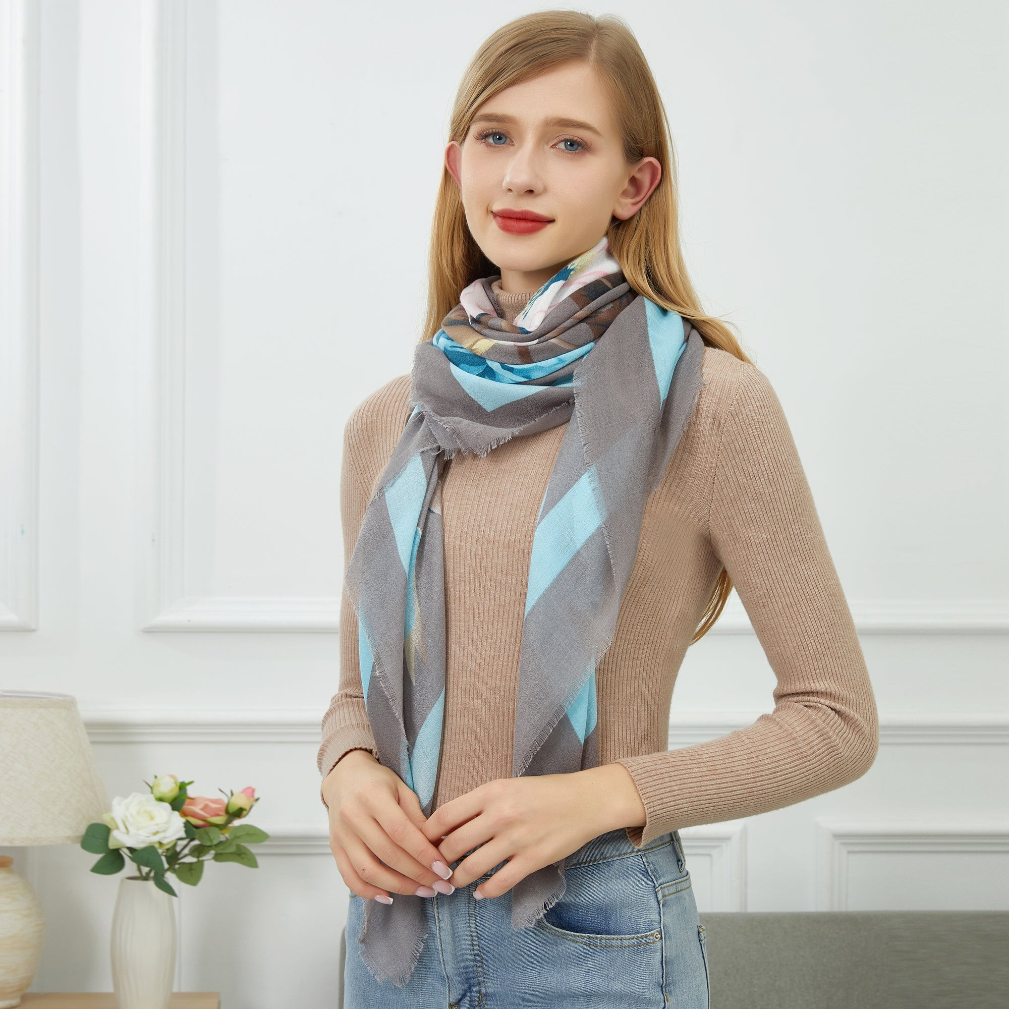 Chèche Roses Gris 100% Coton bio 135x135 cm