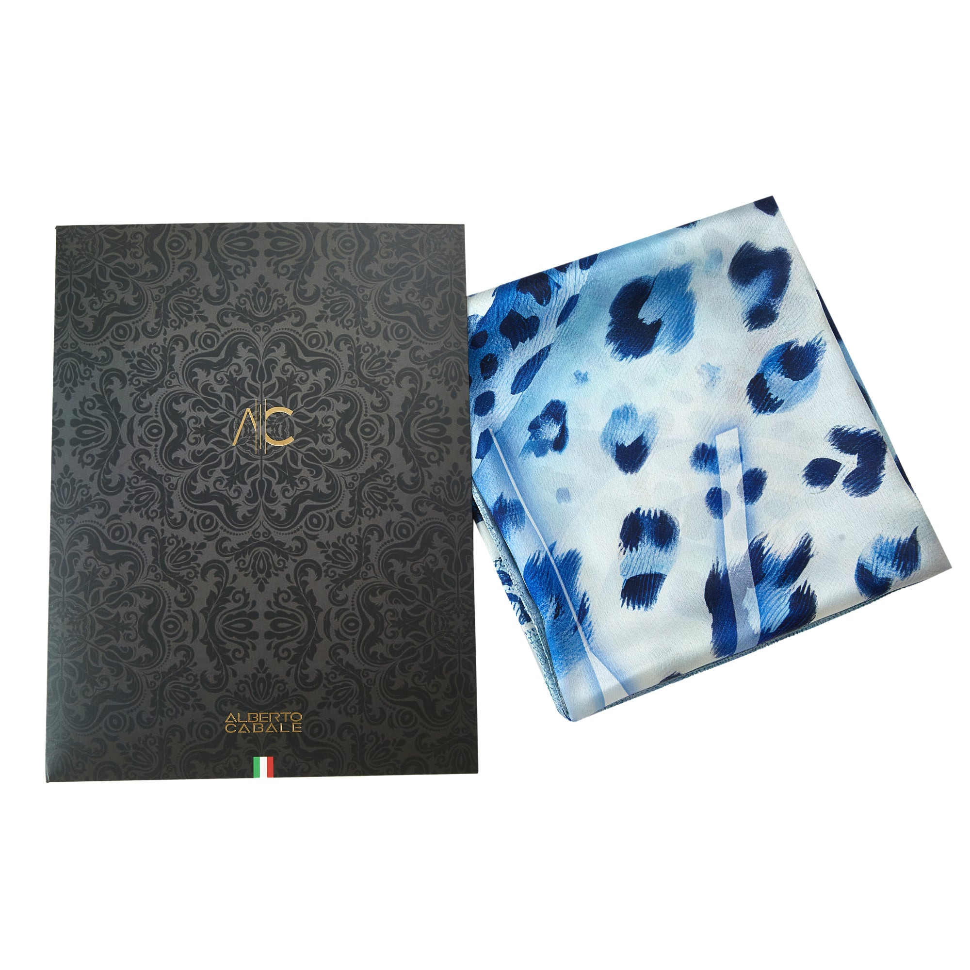 Grand carré de soie Blue Panther Zoé Bleu 100% Soie 90x90cm