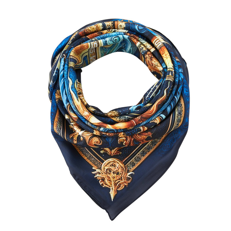 Grand carré de soie Sunkissing Zoé Bleu 100% Soie 90x90cm