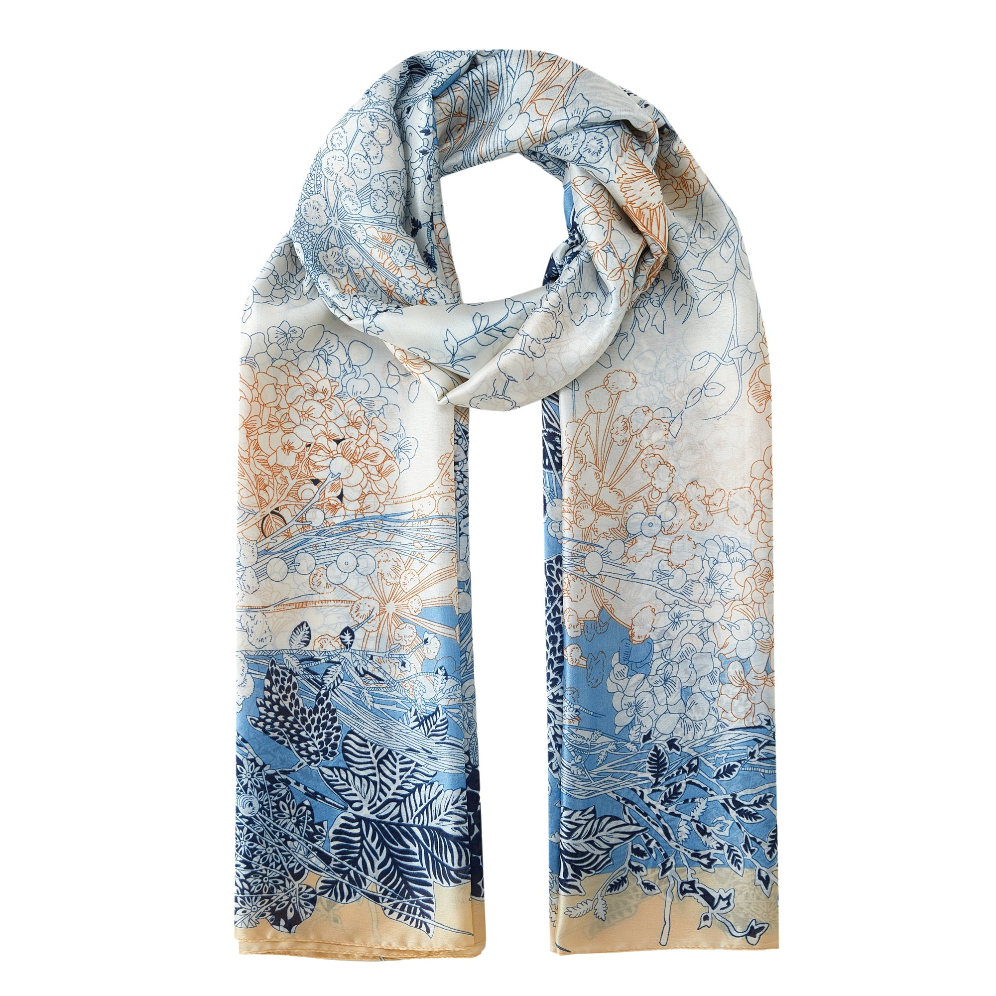 Etole de soie Flora Vivace Bleu 100% Soie 180x90 cm