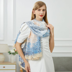 Etole de soie Flora Vivace Bleu 100% Soie 180x90 cm