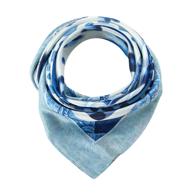 Carré de soie Grand Blue Tiger Bleu 100% Soie 90x90cm